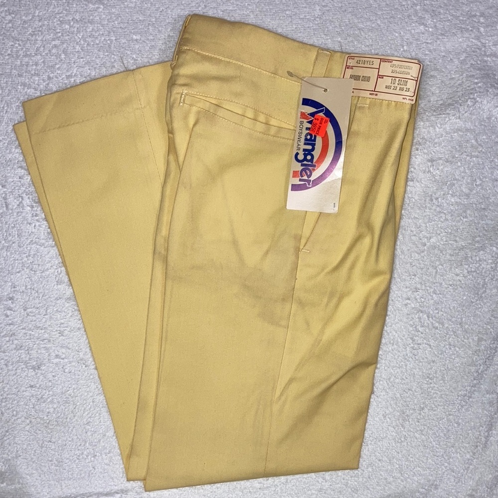 Vintage 80’s nwt wrangler yellow fashion chinos 10 slim 23 waist 25 inseam